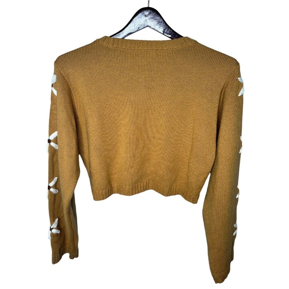 Altar’d State Brown Tan Crop Sweater Floral Long Sleeves Knit Women's M - Picture 2 of 6